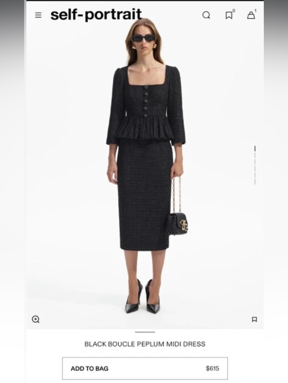 Self-Portrait Black Bouclé Peplum Midi Dress US4 BRAND BEW WUTH TAG